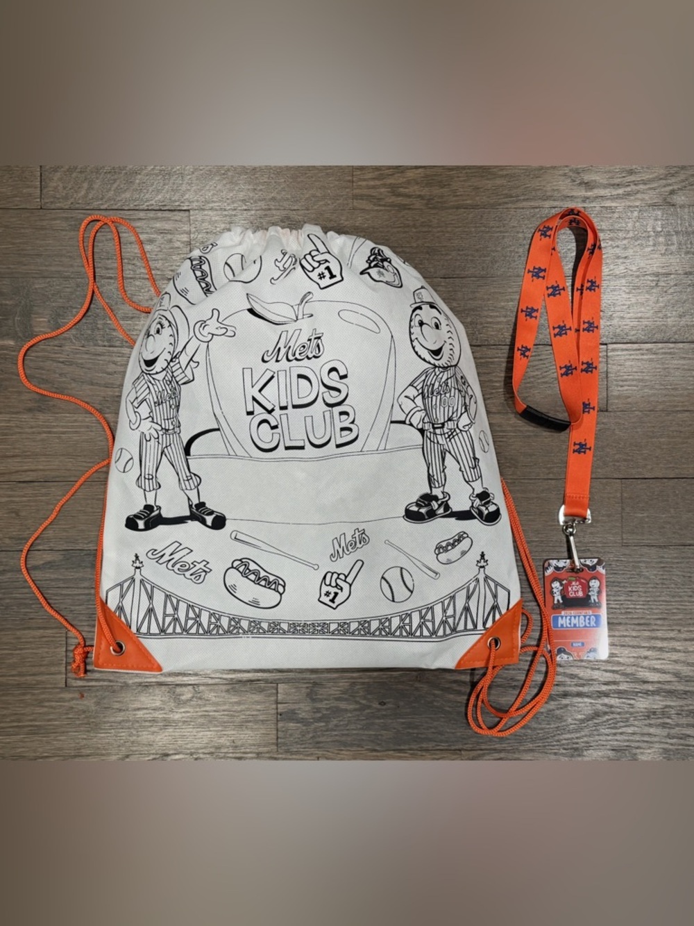 2026 New York Mets Kids Club Draw String Backpack And ID Card with Lanyard